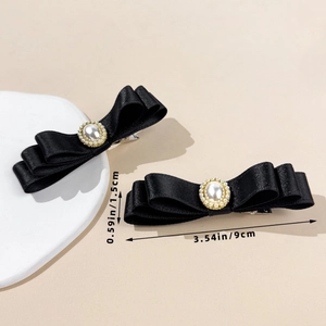 Détails de barrettes à cheveux en satin noir avec perles et pinces métalliques de 9 cm