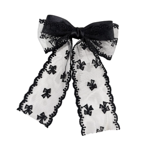 Elegant large black lace bow hair clip for women featuring sweet embroidery and ribbon design