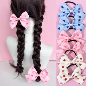 Élastiques à Cheveux en Satin avec Nœud Papillon et Imprimé Cœur Chouchous pour Filles et Femmes Accessoires de Coiffure Mode
