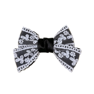 Elegant black and white lace bow hair clip with vintage floral embroidery for girls
