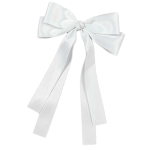 Elegant white satin bow hair clip with long flowing ribbons for women hairstyles