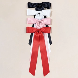 Barrettes à cheveux élégantes en satin avec longs rubans en noir blanc rose et rouge