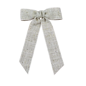 Elegant white tweed bow hair clip with gold metallic threads and vintage style for women