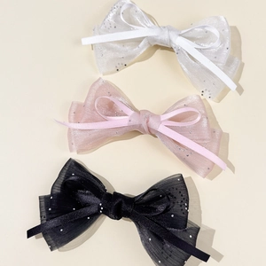 Set di fermagli per capelli con fiocchi in tulle bianco, rosa e nero con paillettes