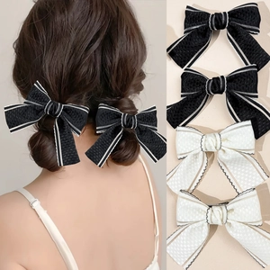 Korean Style Sweet Bowknot Hair Clips Handmade Webbing Ribbon Striped Edge Hairpins Women Girls Fashion Hair Accessories