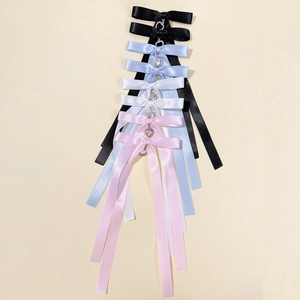 Set de pinces à cheveux nśud en satin style ballet avec cśurs en strass en quatre couleurs