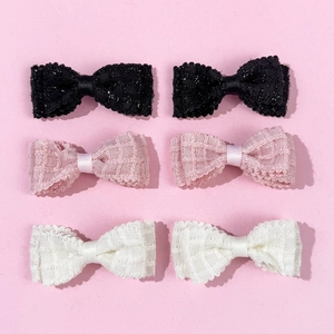 Elegante set di sei fermagli per capelli a fiocco in pizzo nero, rosa e bianco lucido