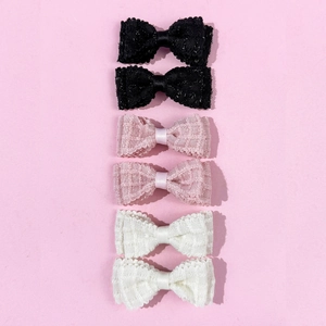 Set da 6 fermagli per capelli con fiocchi in pizzo glitter nero, bianco e rosa