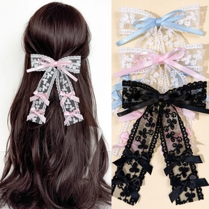 Sweet Lace Bowknot Hair Clip With Long Streamers Elegant Satin Ribbon Hairpin Lolita Style Hair Accessories For Women