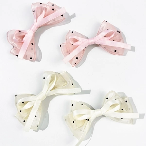 Douce Pince à Cheveux Nœud en Maille à Pois pour Femme Nœud Double Couche Fait Main Pince Bec de Canard Accessoires Cheveux