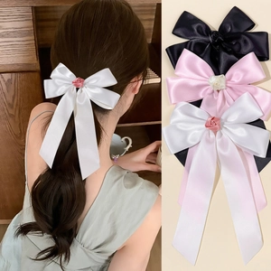 Elegante Fermaglio Per Capelli Francese Con Fiocco A Rosa Per Donna In Raso Con Nastro Lungo Becco Di Papera Accessori