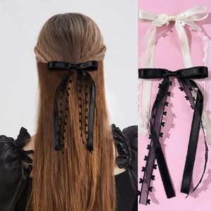 Fermaglio per Capelli a Fiocco in Rete con Motivo a Cuore e Nastri Lunghi Clip a Coccodrillo per Donna Accessori Moda