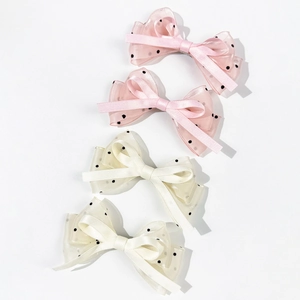 Barrettes à cheveux avec nœuds en tulle à pois rose et beige pour femmes et filles