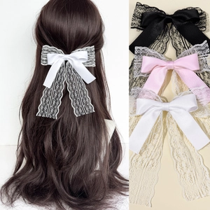 Handmade Satin Bow Hair Clip With Long Lace Streamer For Women Sweet Korean Style Elegant Ribbon Hairpins Accessories