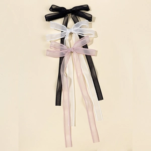 Lot de barrettes à nœuds de style ballet en organza noir, blanc et rose pour filles