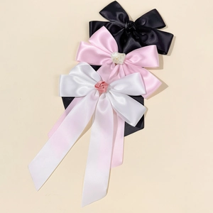 Set di fermagli per capelli con fiocco in raso stile francese e rose decorative