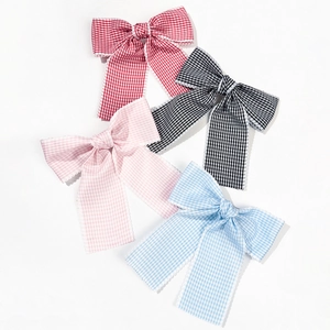 Pince à Cheveux Nœud en Ruban Plaid Gingham pour Femmes Doux Bordure en Dentelle Pince à Ressort Accessoires de Coiffure