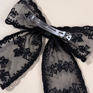 Elegant black lace bow hair clip with high-quality metal spring fastener for women