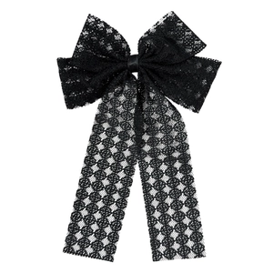 Barrette élégante en dentelle noire avec de longs rubans floraux pour coiffure féminine