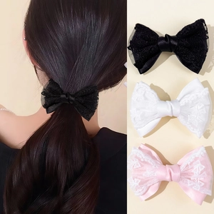 Elegante Kant Strik Haarclip Satijn Handgemaakt Eendenbekclip Koreaanse Stijl Zoete Haaraccessoires voor Dames
