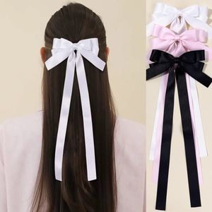 Fashion Ribbon Satin Bow Hair Clip With Long Streamers For Women Sweet Handmade Spring Clip Bowknot Hair Accessory