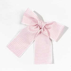Barrette à cheveux à carreaux rose et blanc avec bordure en dentelle fine
