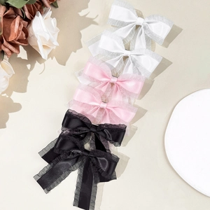 Barrettes à cheveux élégantes avec nœuds en maille blanc rose et noir pour filles douces