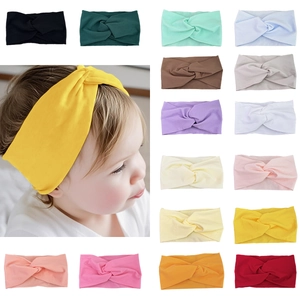 Baby Soft Elastic Headband Polyester Blend Twisted Knot Wide Hair Band For Infants Toddlers Kids Solid Color Retro Style