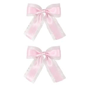 Lot de deux jolies barrettes nœuds roses avec bordure en dentelle blanche pour filles