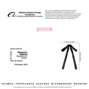 Detailed size specifications for the black ribbon bow brooch with center pearl accent