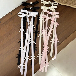 Eleganti fermagli per capelli con fiocchi e strass a cuore nei colori nero e rosa