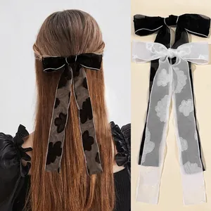 Elegante Fermaglio per Capelli con Fiocco in Pizzo e Rete Spilla in Lega con Nastro Lungo Copricapo in Stile Fata per Donna Festa