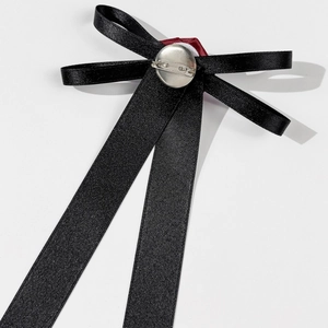 Elegant black satin bow brooch pin with metal back clasp for women fashion accessory