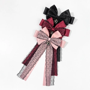 Barrettes à nœuds en dentelle gothique avec breloques cœur et longs rubans multicolores