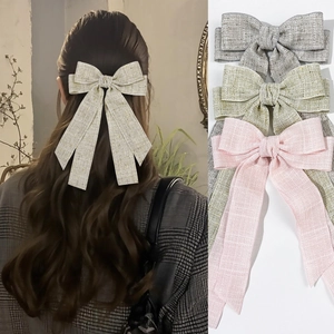 Elegant Vintage Fabric Bowknot Hair Clip With Long Streamers French Style Ribbon Hair Accessory For Women Headpiece Jewelry