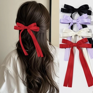 Balletcore Satin Ribbon Bowknot Streamer Hair Clip Elegant Sweet Long Tassel Duckbill Clip For Women Girls Hair Accessories