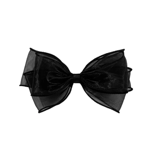 Elegant black triple-layer mesh bow hair clip with a refined minimalist aesthetic style