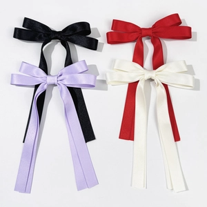 Elegant ballet style satin bow hair clips in black, red, lavender and cream colors