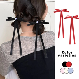 Douces Pinces à Cheveux Nœud en Ruban Balletcore pour Femmes Cœur Strass Long Gland Bec de Canard Accessoires de Coiffure Coréens