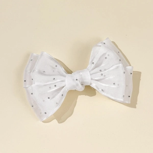 Elegante fermaglio per capelli a fiocco in rete bianca con strass per donna