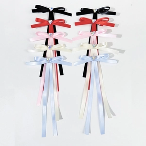 Barrettes à nœuds style ballet avec strass en cœur en cinq couleurs pastel