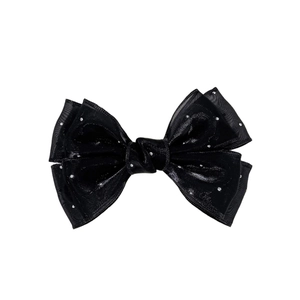 Elegante fermaglio per capelli in tulle nero con strass argentati per acconciature donna