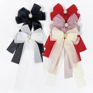 Barrette nœud en tulle élégante avec perles et strass disponible en plusieurs couleurs
