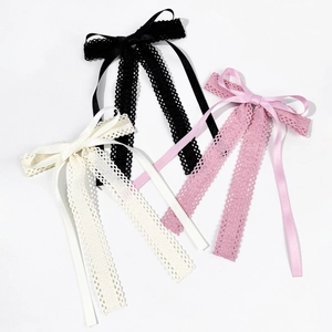 Pince à Cheveux Nœud en Dentelle Vintage Français Long Ruban Satin Pince Bec de Canard Doux Accessoires Cheveux Femme Quotidien