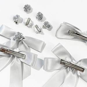 Barrettes à cheveux argentées avec nœuds et roses pour accessoires de coiffure