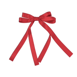 Elegant red satin ballet-style double-layered bow hair clip with long ribbons