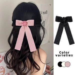 Sweet Elegant Fabric Satin Rose Bow Ribbon Hair Clip For Women Lace Mesh Tassel Long Hairpins Japanese Korean Headwear
