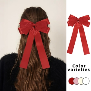 Pince à Cheveux Élégante Française avec Nœud en Filet et Longs Rubans Grande Pince à Ressort en Satin pour Mariage Femme