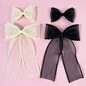 Elegant Airy Mesh Bow Hair Clips For Women Korean Sweet Bowknot Hairpins With Ribbon Streamers Fairy Large Hair Accessories