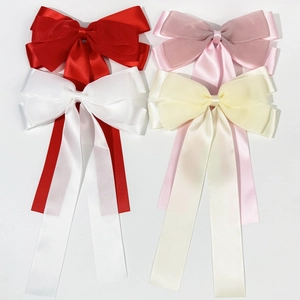 Barrettes à cheveux élégantes avec nœuds en tulle rouge, blanc, rose et beige et rubans